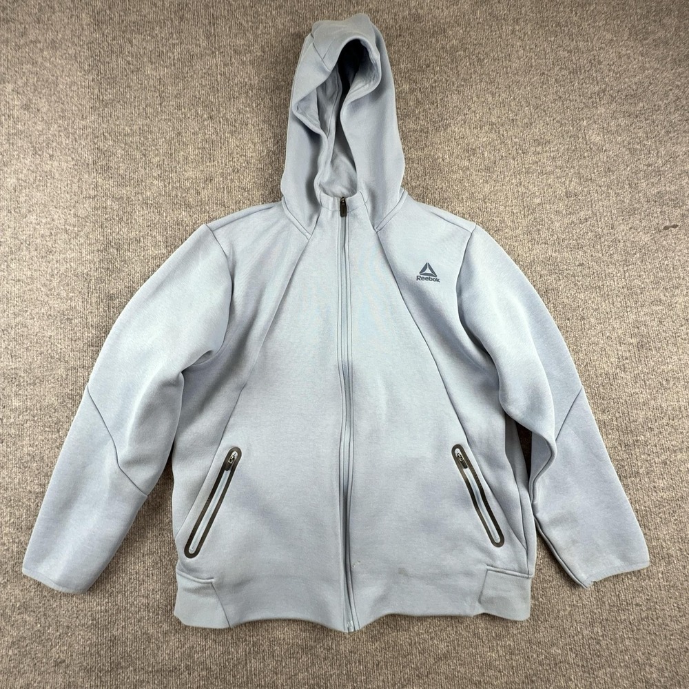 Reebok Hoodie Mens XL Blue Full Zip Fleece Zipper Pockets Athletic Jacket